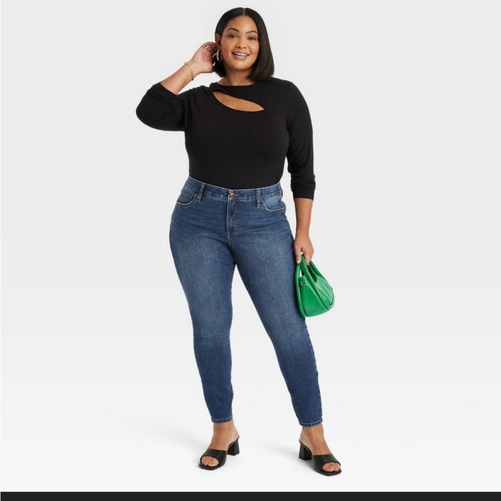 Women's Mid-Rise Skinny Jeans - Ava & Viv Dark Blue Denim 24